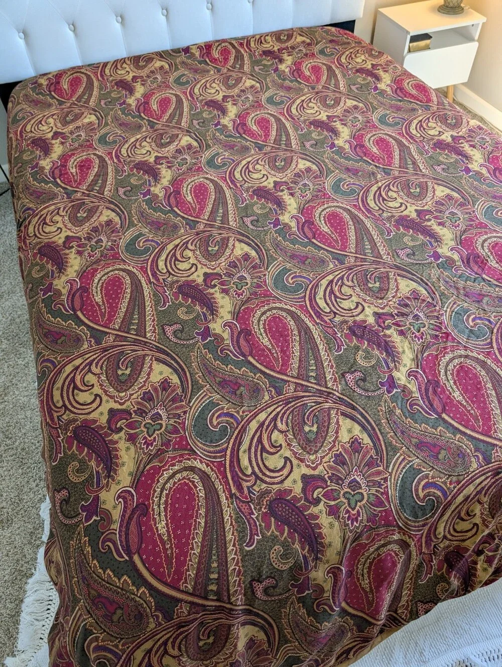 Charter Club Full Queen Duvet Cover Paisley 100% Cotton Sateen Boho Red Green